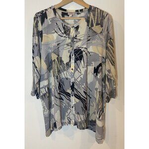 NWOT LOGO Lori Goldstein Layers Shirt Blouse Mesh Black Cream Gray XL New